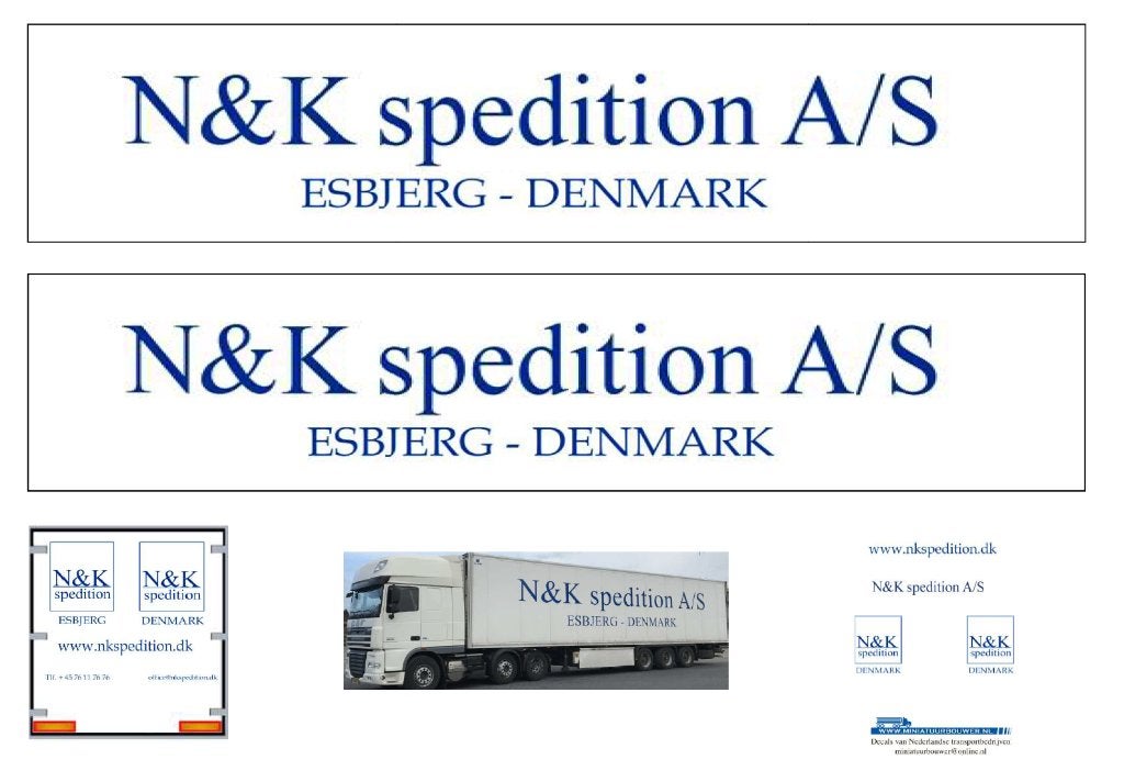 Vrachtauto decal 1:50 N & K Spedition a/s Denemarken, Hobby en Vrije tijd, Verzenden, Nieuw, Bus of Vrachtwagen, Overige merken