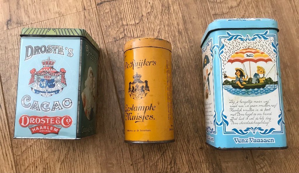 brocante blikjes Droste's De Ruijter's Venz  DE dienblad, Ophalen of Verzenden