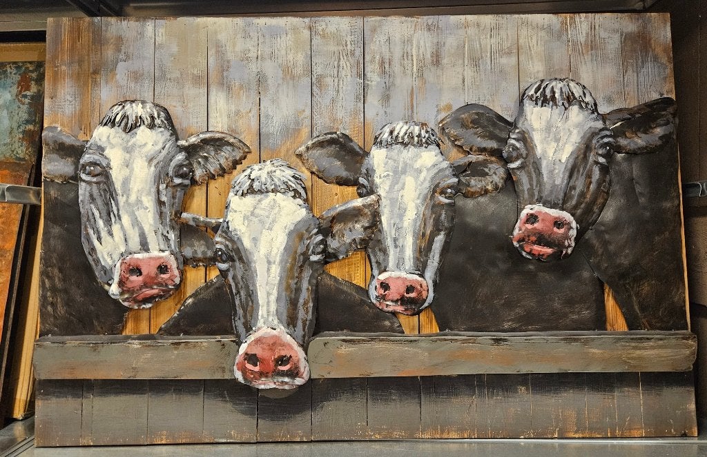 KOEIEN / SCHILDERIJ / 3D / van hout en metaal, Schilderij, 80 cm, Nieuw, 120 cm