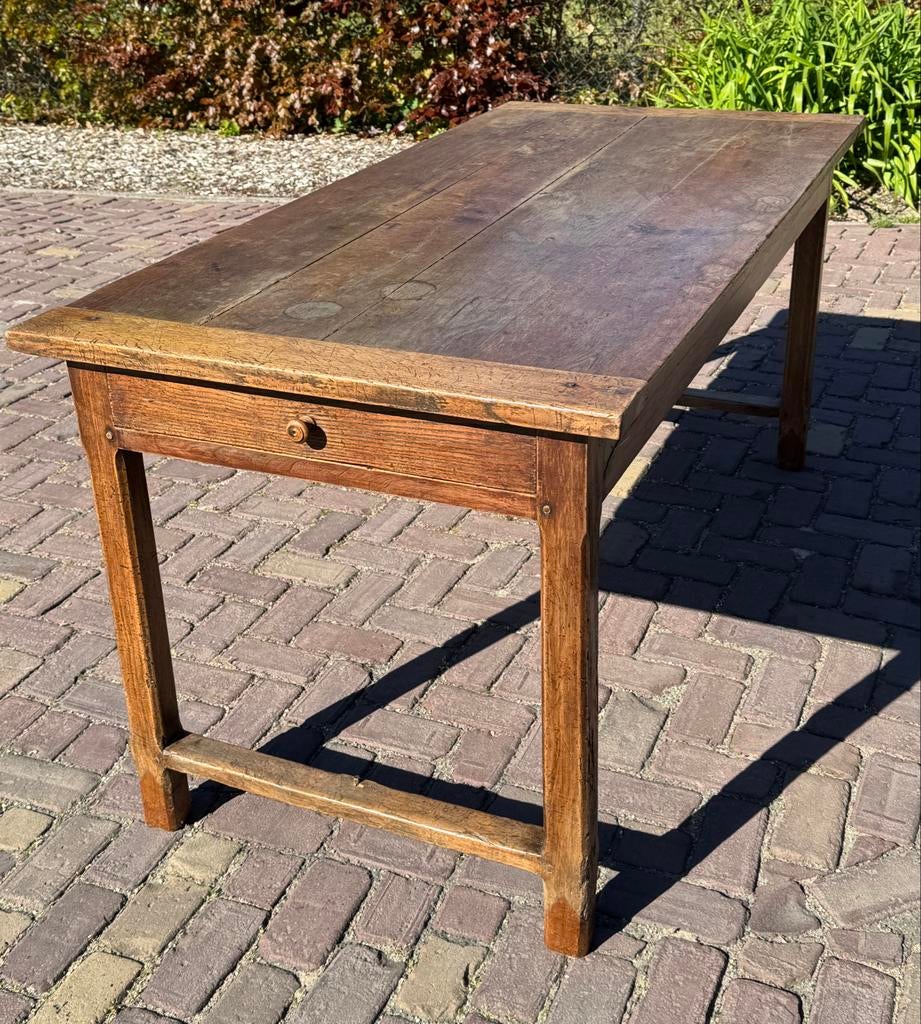 Robuuste Eiken Tafel met Lade - 169x80x79 cm, Ophalen, Gebruikt, Eikenhout, 50 tot 100 cm