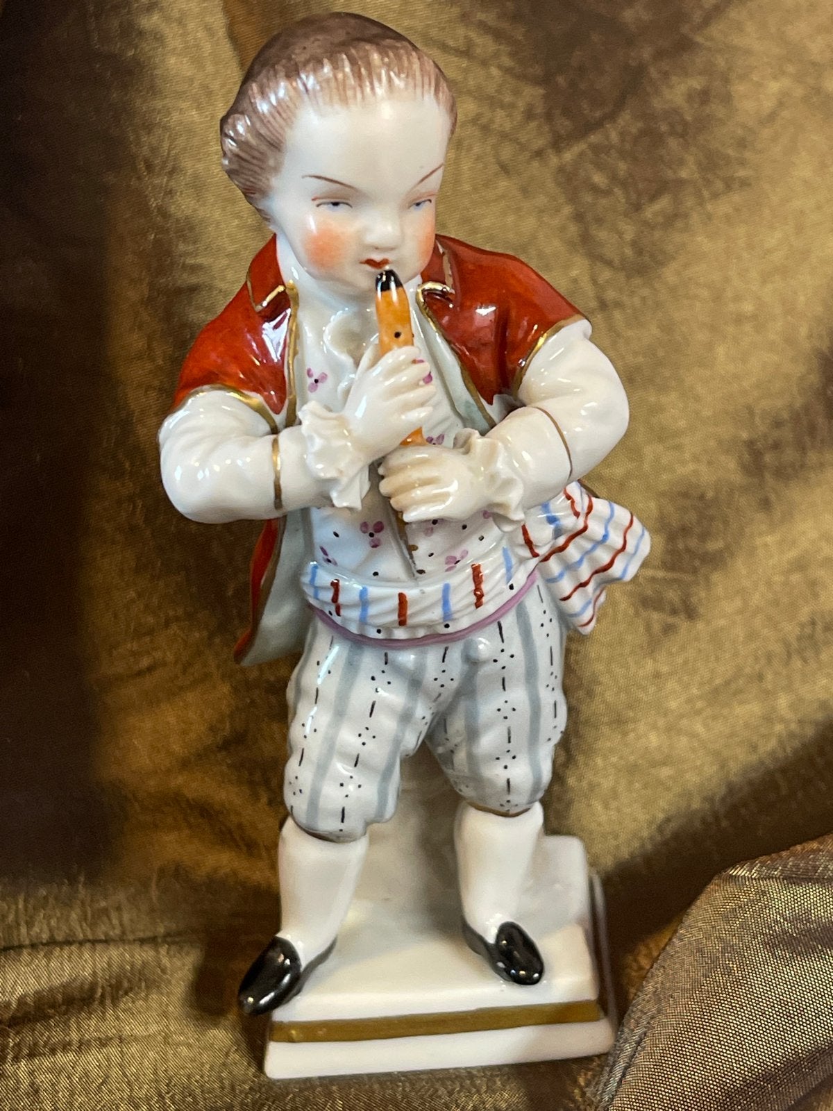 Antiek Porseleinen Beeldje Jongen met Fluit, Antiek en Kunst, Ophalen of Verzenden