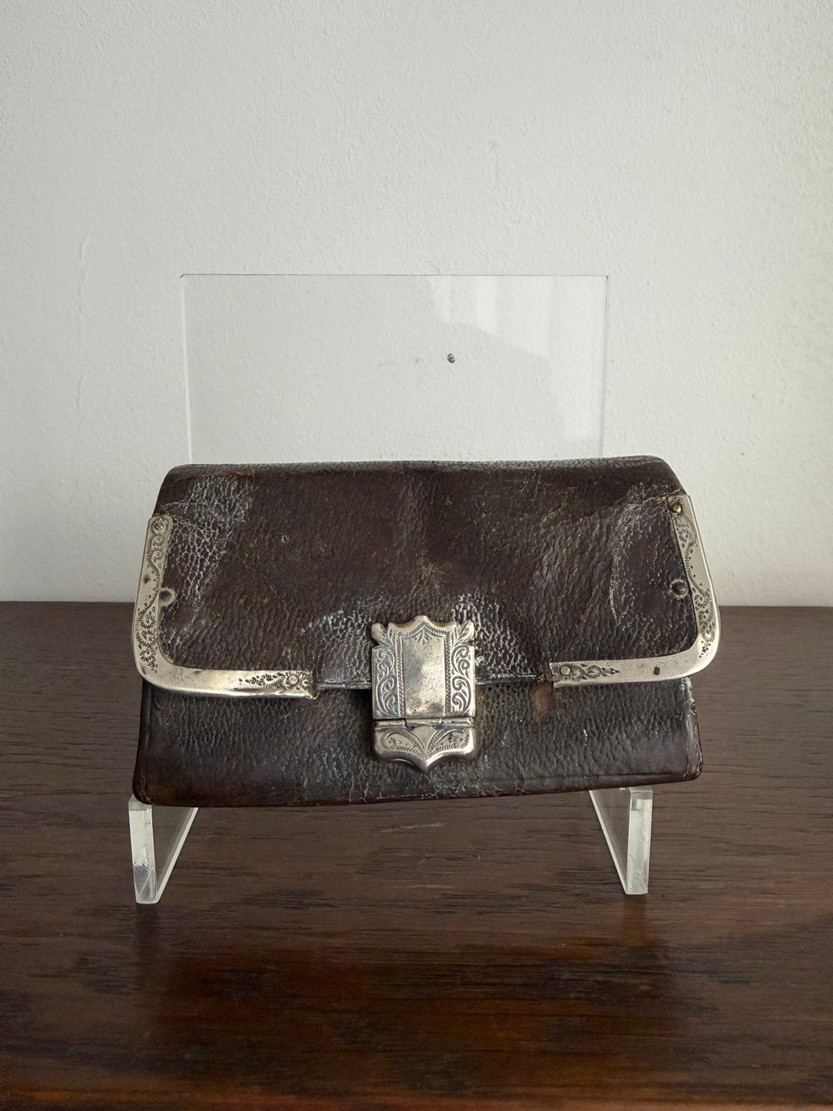 Lederen beursje met zilveren beslag – ca. 1900–1925, Antiek en Kunst, Ophalen of Verzenden