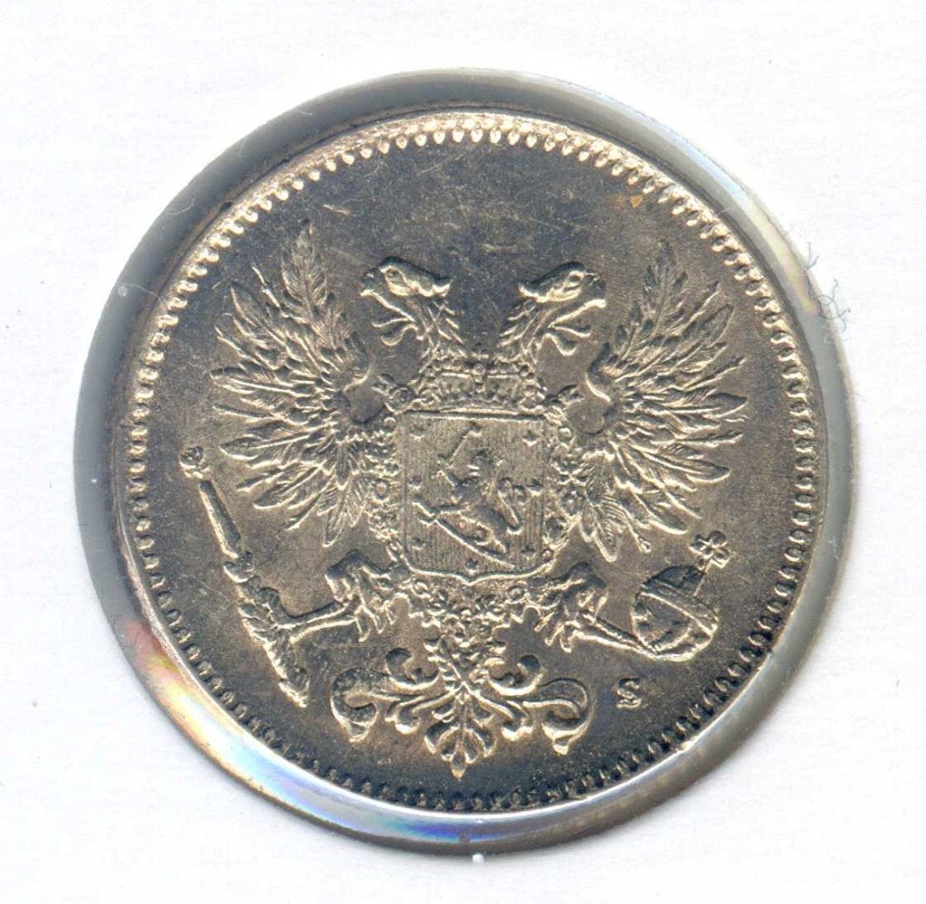 Finland 50 Pennia 1917 Na Executie Koninklijke Familie, Ophalen of Verzenden, Overige landen, Zilver