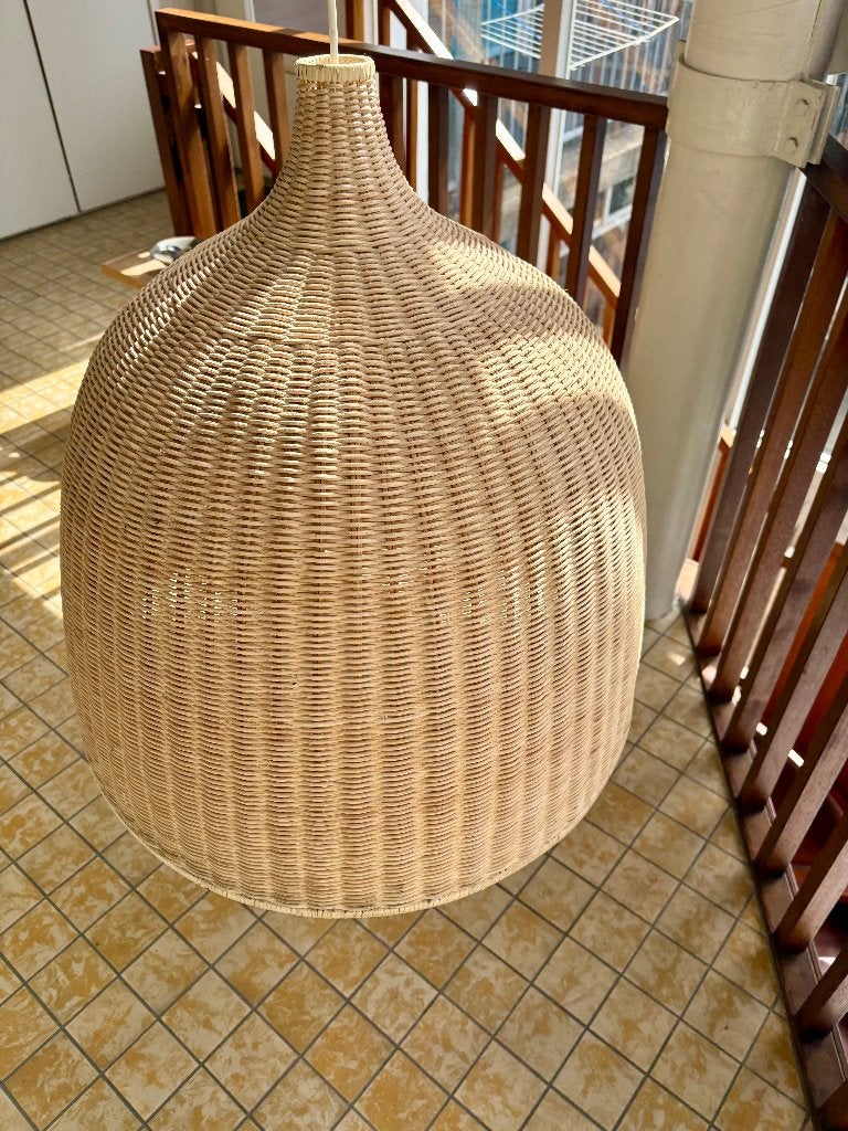 Vintage IKEA LERAN Hanglamp Rotan - 60 cm, Ophalen, Natuurlijk materiaal, E27 (groot), Zo goed als nieuw