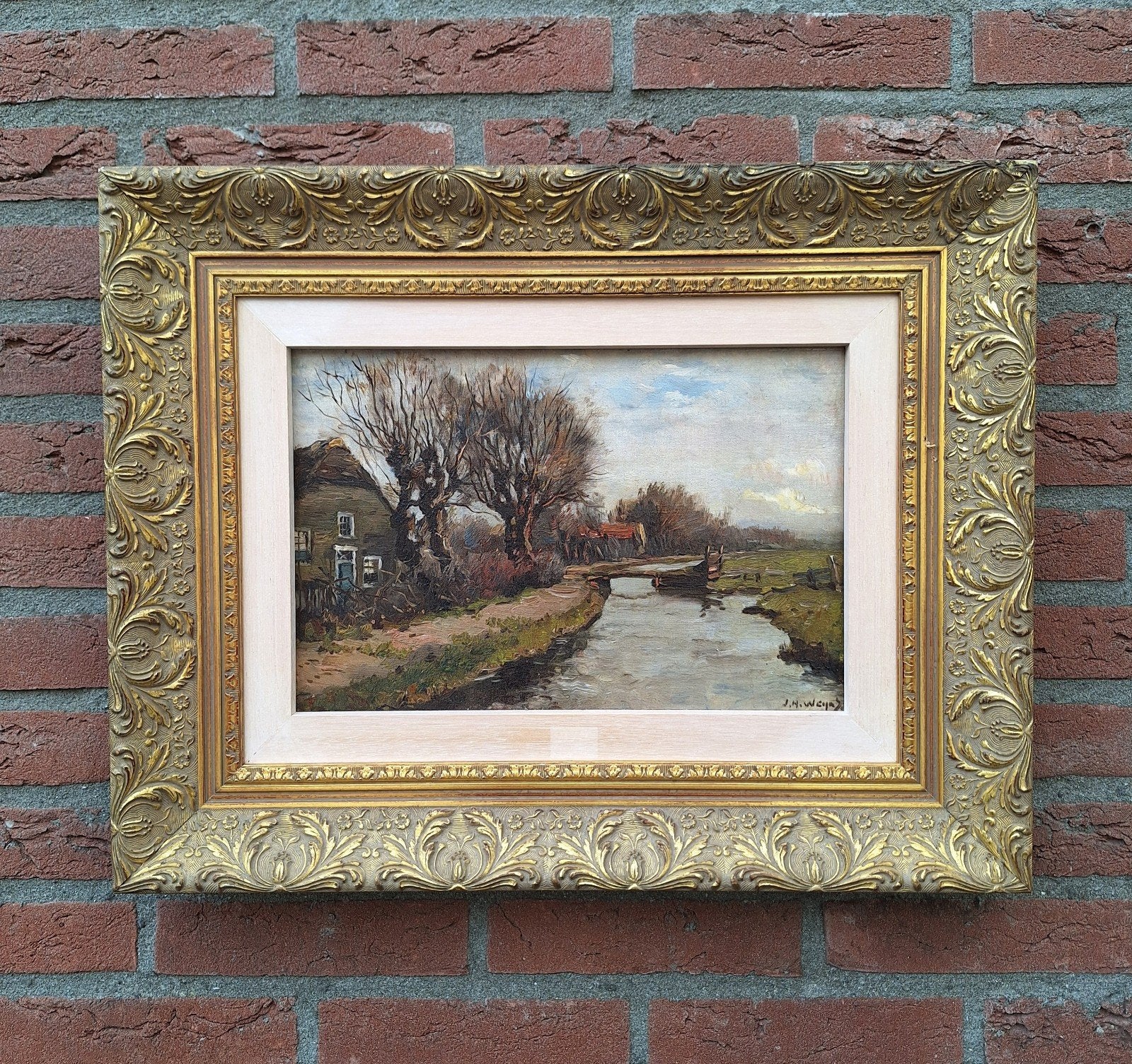 J.H.Weijns, (Hollands Landschap)., Origineel werk, Doek, Ophalen of Verzenden, Landschap