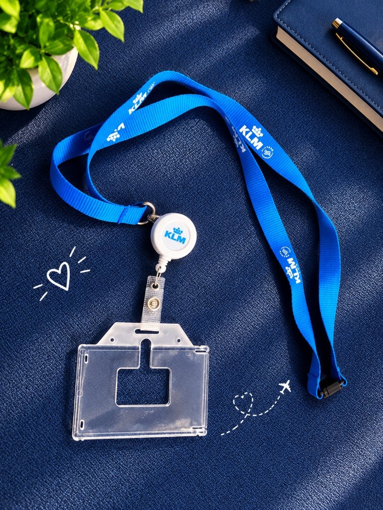 KLM pashouder (badgeouder) en sleutelhanger met lanyard, Verzenden, Nieuw, Blauw, Overige merken