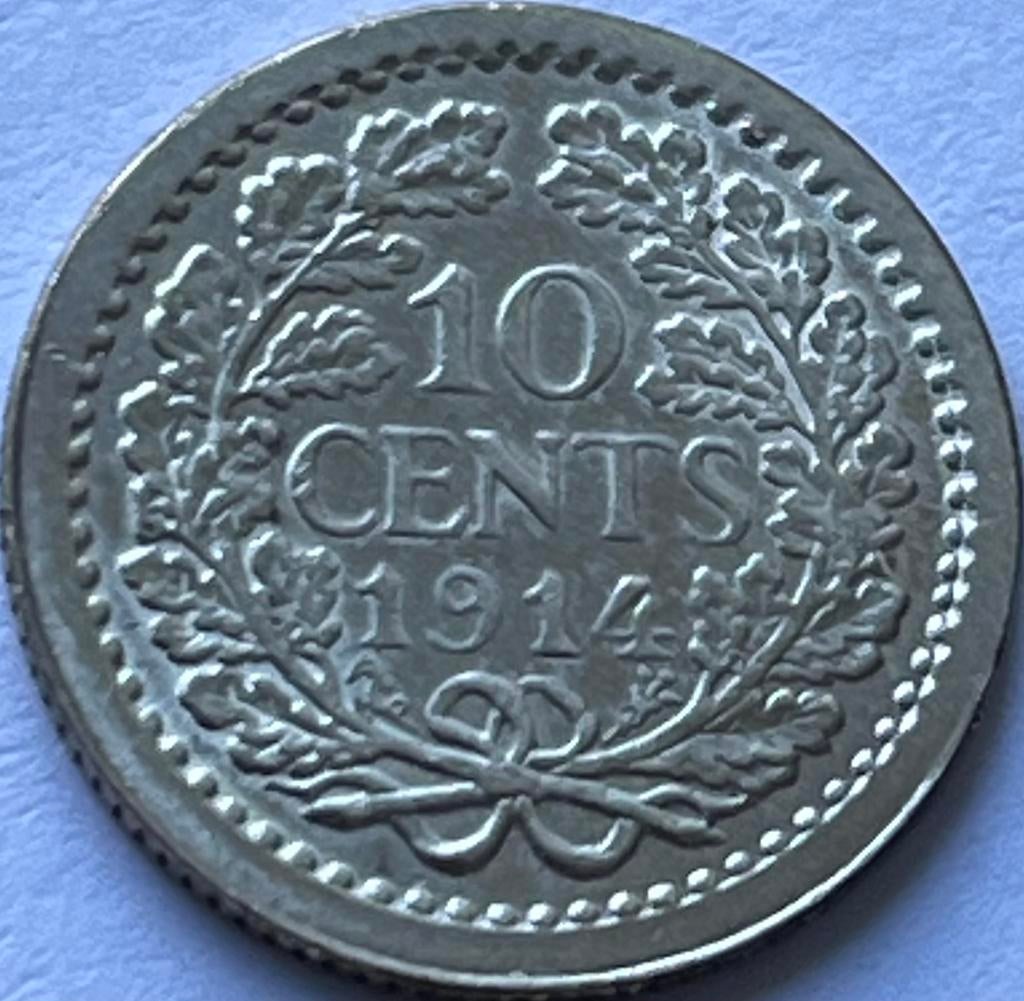 Heel mooi dubbeltje 1914, Zilver, Ophalen of Verzenden, 10 cent, Koningin Wilhelmina