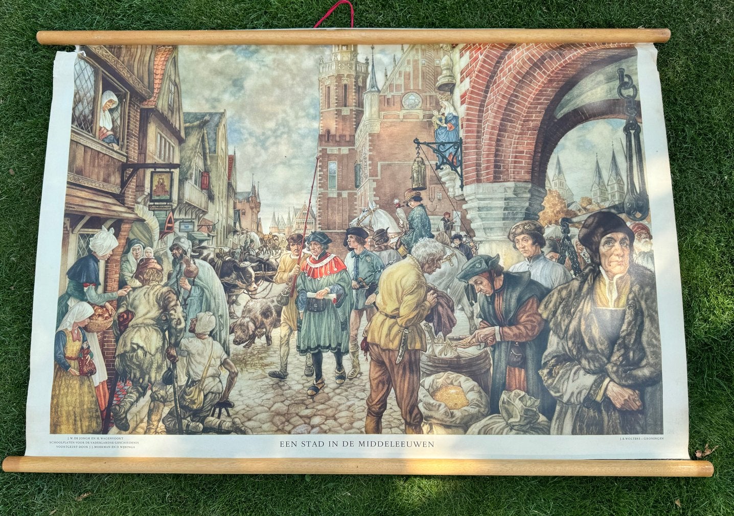 Schoolplaat:  "Een Stad in de Middeleeuwen", Ophalen of Verzenden, Geschiedenis