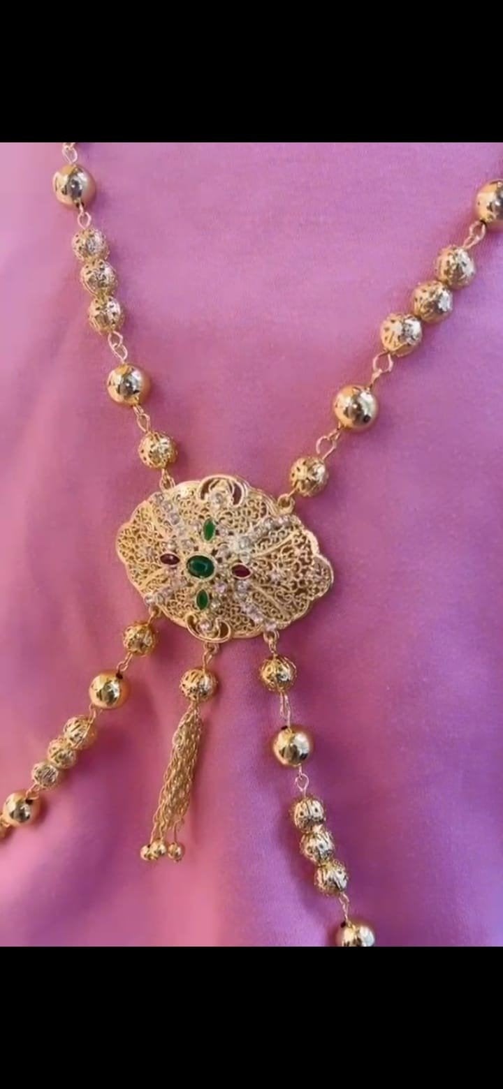 Gouden kleur  Marokkaanse Ketting met Edelstenen, Sieraden, Tassen en Uiterlijk, Kettingen, Overige materialen, Met edelsteen