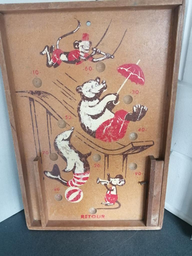 OUD JAREN 50 HOUTEN KNIKKER SPEL IN VINTAGE STAAT 60X40 CM, Ophalen of Verzenden