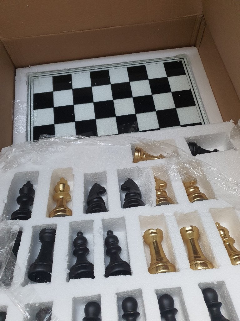 NIEUW!! XL Schaakbord / Dambord Goud Zwart 60x60 cm, Een of twee spelers, Ophalen, Nieuw, Onbekend