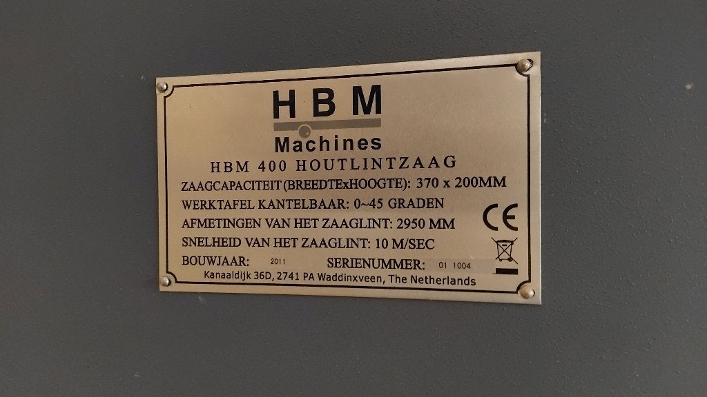 HBM 400 Houtlintzaag, Ophalen, 70 mm of meer, Zo goed als nieuw, HBM machines