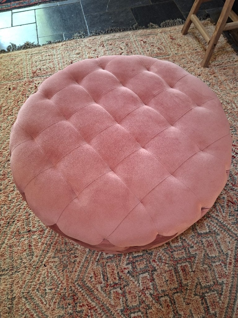 Luxe Oud- Roze Voetenbankje/Bijzettafel - Ø90cm, H40cm, Ophalen, Luxe, Rond, 75 tot 100 cm