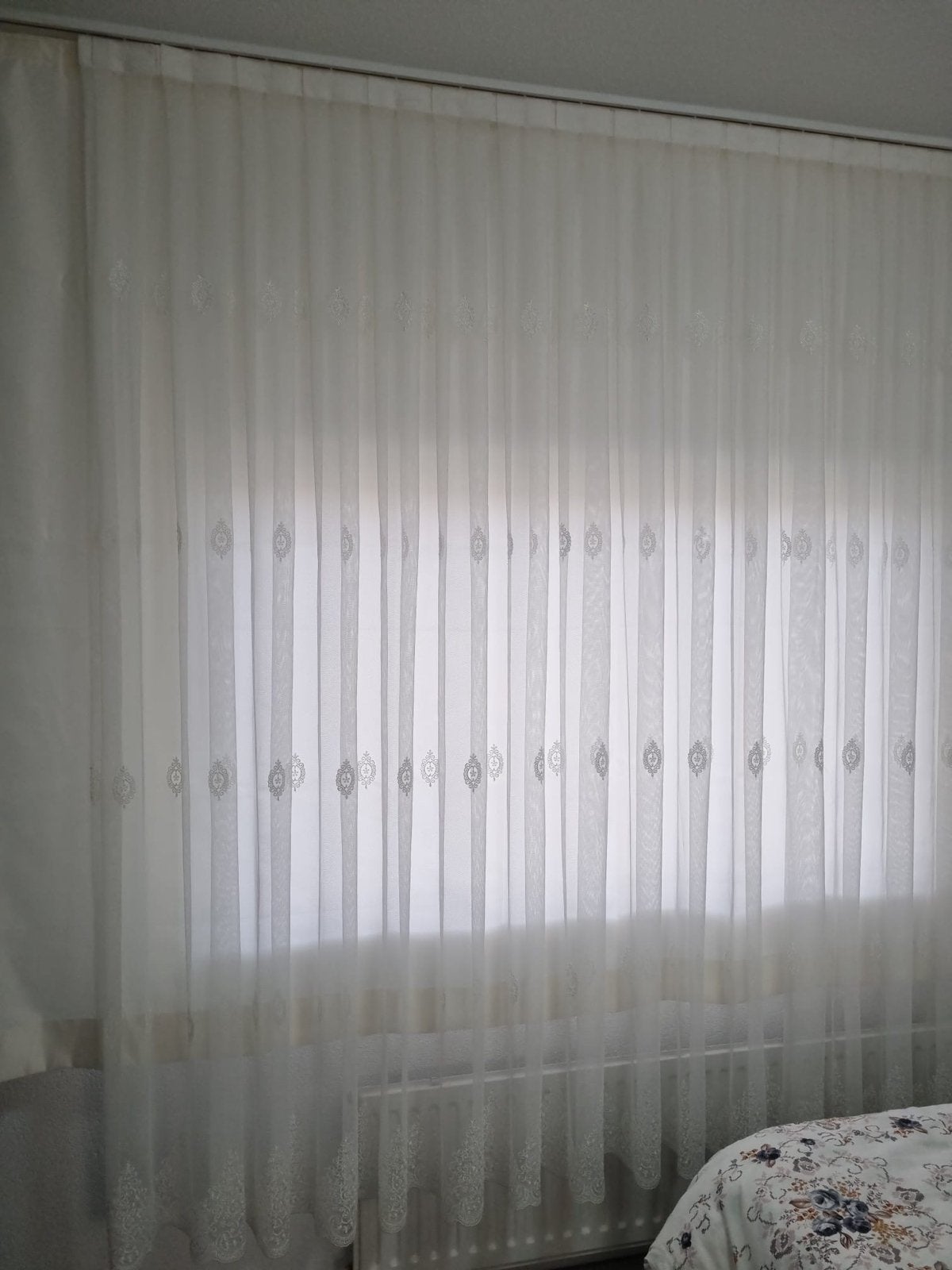 Witte Vitrage met Patroon - 250x200 cm, Vitrage, Wit, Ophalen of Verzenden, Lichtdoorlatend