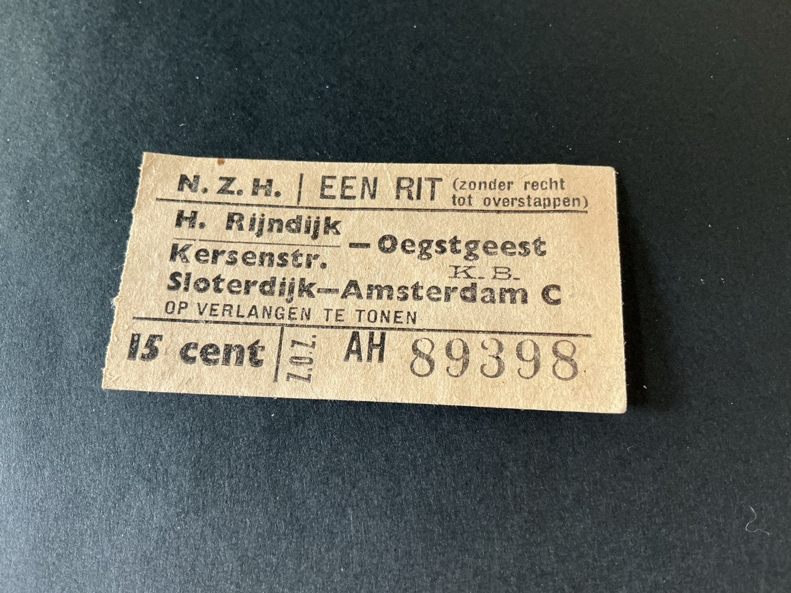 Oud buskaartje N.Z.H. H. Rijndijk Oegstgeest Amsterdam, Verzamelen, Verzenden, Gebruikt