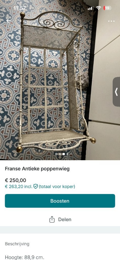 France antiek  poppenwieg, Gebruikt, 100 tot 150 cm, 50 tot 100 cm, Rechthoekig
