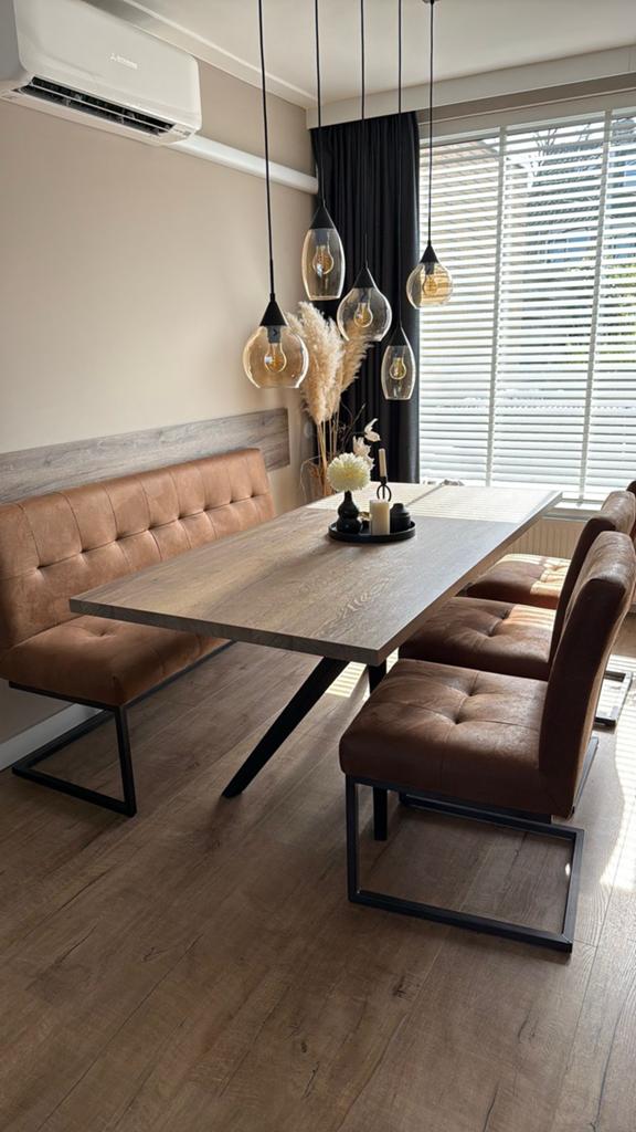 Eettafel + bank en stoelen, Huis en Inrichting, Tafels | Eettafels, Ophalen, Adanti & Oro, 50 tot 100 cm, Zo goed als nieuw