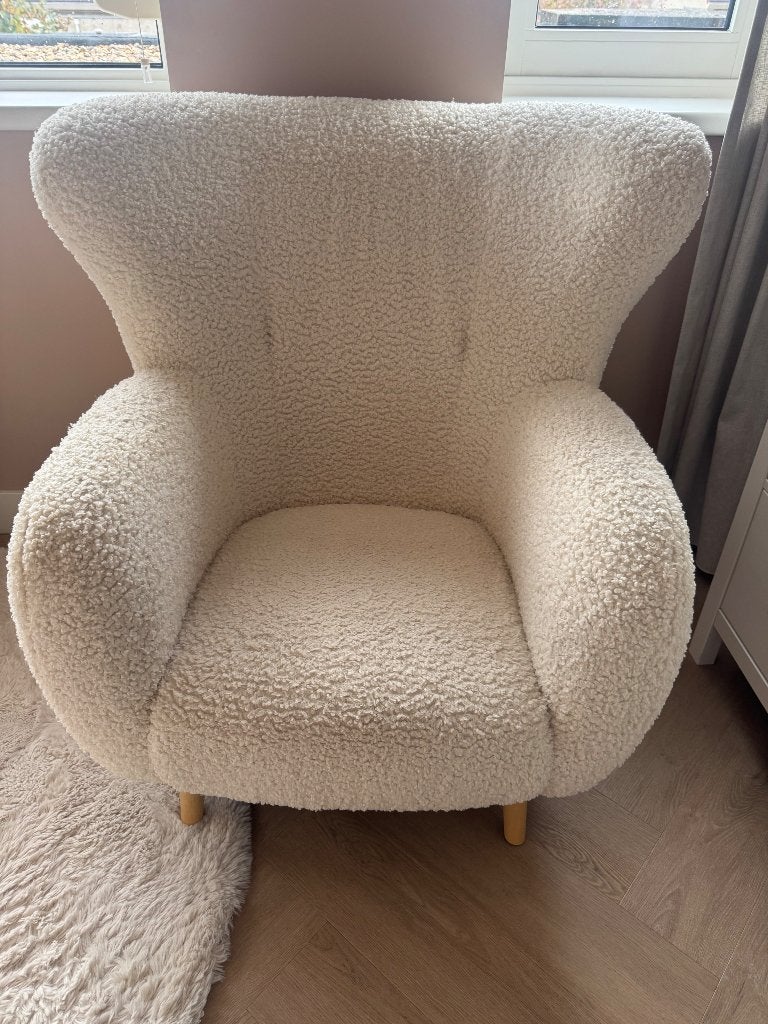 Fauteuil teddy off-white, Ophalen, Zo goed als nieuw, 75 tot 100 cm, 75 tot 100 cm