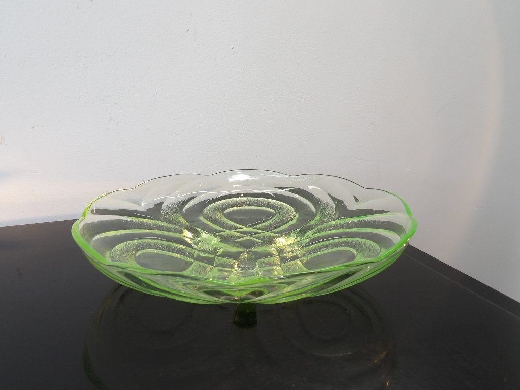 Art Deco Walther Uranium Glas Schaal, Ophalen of Verzenden