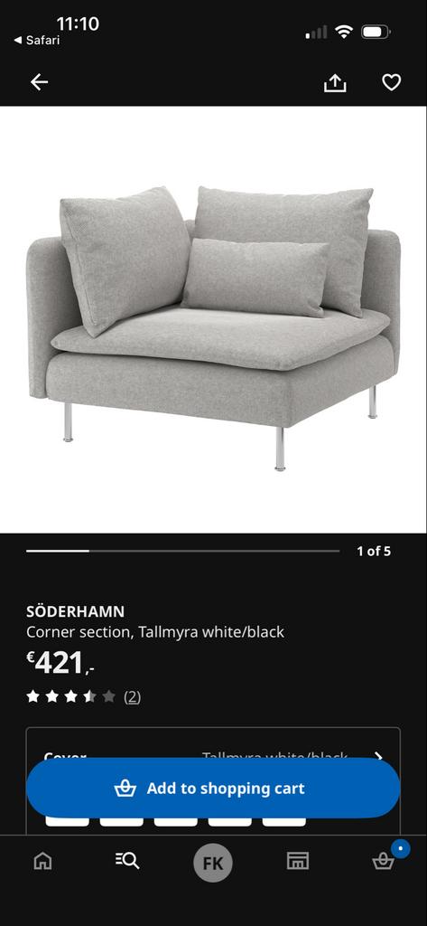 IKEA SÖDERHAMN Hoekelement Tallmyra wit/zwart, Ophalen, Zo goed als nieuw