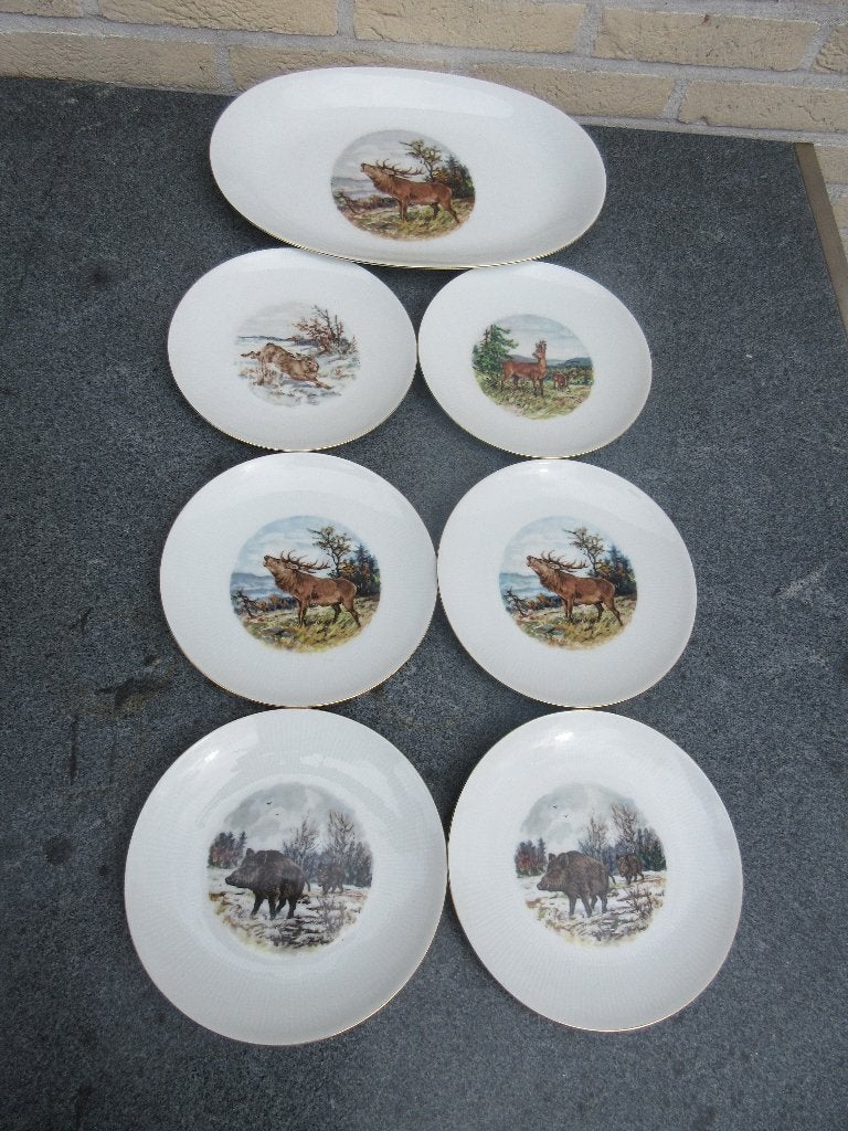 schaal met 6 borden Mitterteich Bavaria, Overige merken, Ophalen of Verzenden, Zo goed als nieuw, Bord(en)