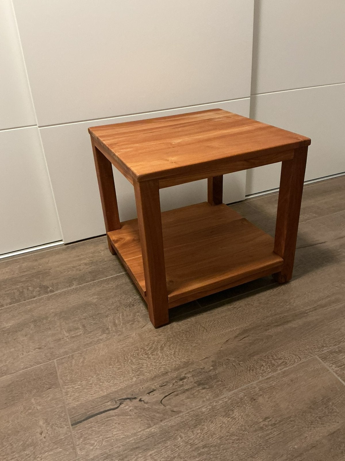 Teak bijzettafel 50,5x50,5x48cm hoog, Minder dan 55 cm, Vierkant, Zo goed als nieuw, Hout