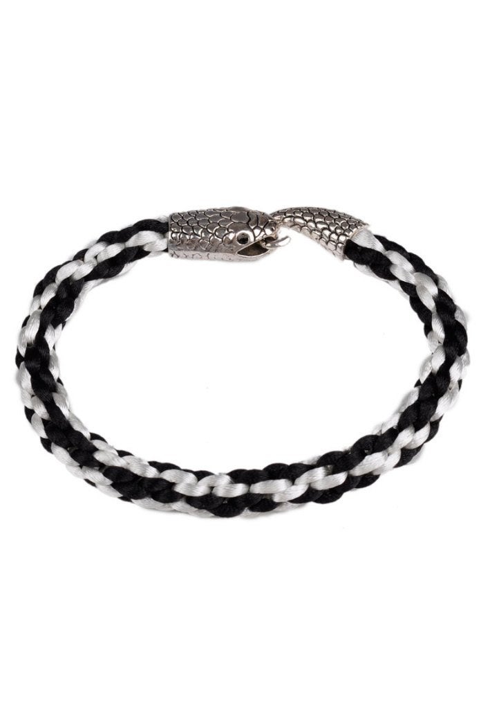 Gevlochten armband met slangensluiting - Zwart/Wit, Ophalen of Verzenden, Nieuw, Zwart, Overige materialen