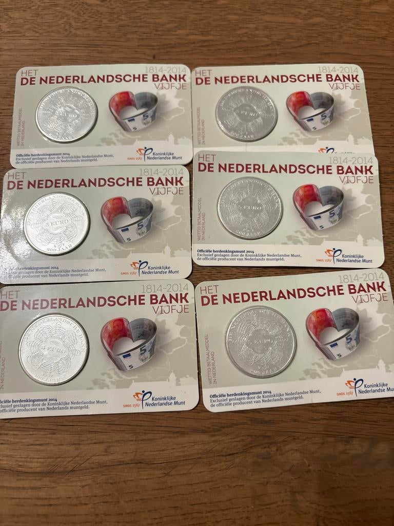 6x Het Nederlandse Bank Vijfje 2014, Postzegels en Munten, Ophalen of Verzenden, Nederland, Munten