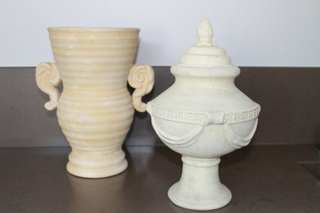 Decoratieve sierpot plus bloempot Romeinse stijl, Beige, Ophalen of Verzenden, Steen/keramiek, Klassiek