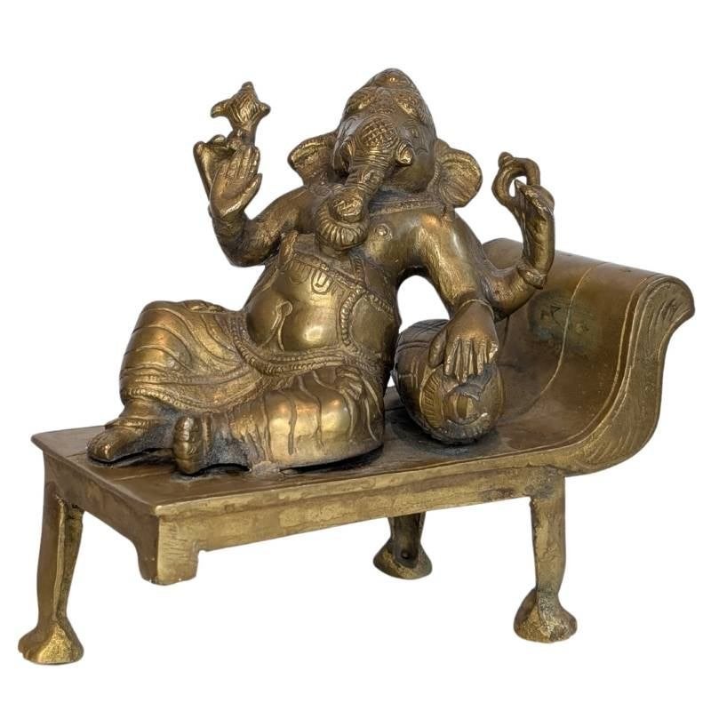 Antieke bronzen Ganesha – Noord-India/Himalaya – 117, Gebruikt, Ophalen of Verzenden, 18 cm, Goud