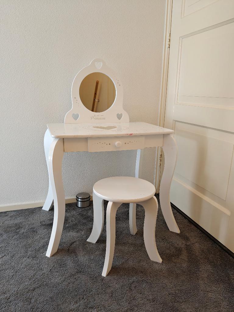 Witte kinder make-up tafel / kaptafel met spiegel en krukje, Ophalen, Gebruikt, 50 tot 100 cm, Minder dan 100 cm