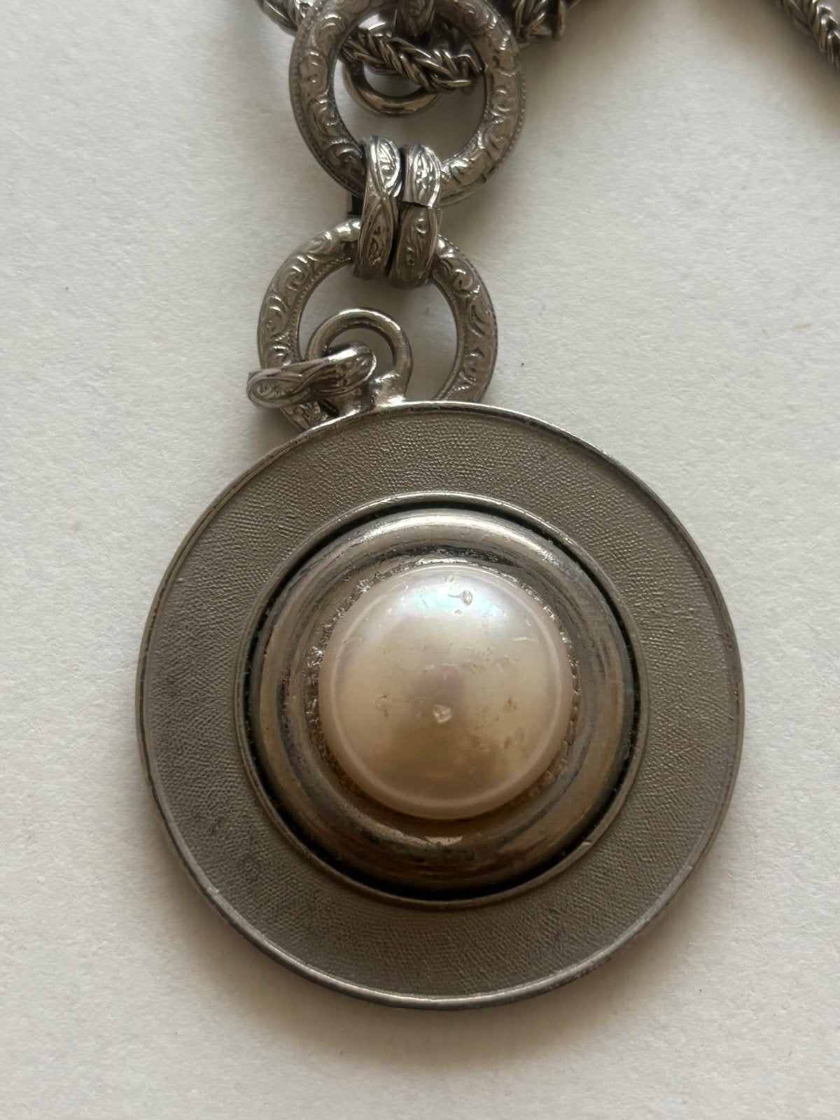 Vintage statement ketting met grote parel hanger, Ophalen of Verzenden, Gebruikt