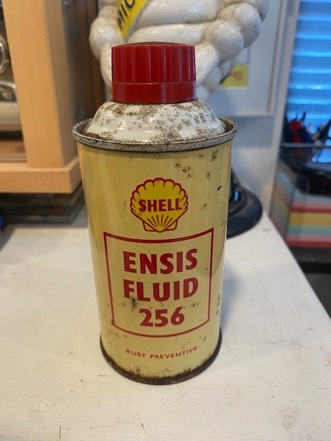 Oude Shell Ensis Fluid 256 Olie blikje met dop, Ophalen of Verzenden, Gebruikt, Gebruiksvoorwerp