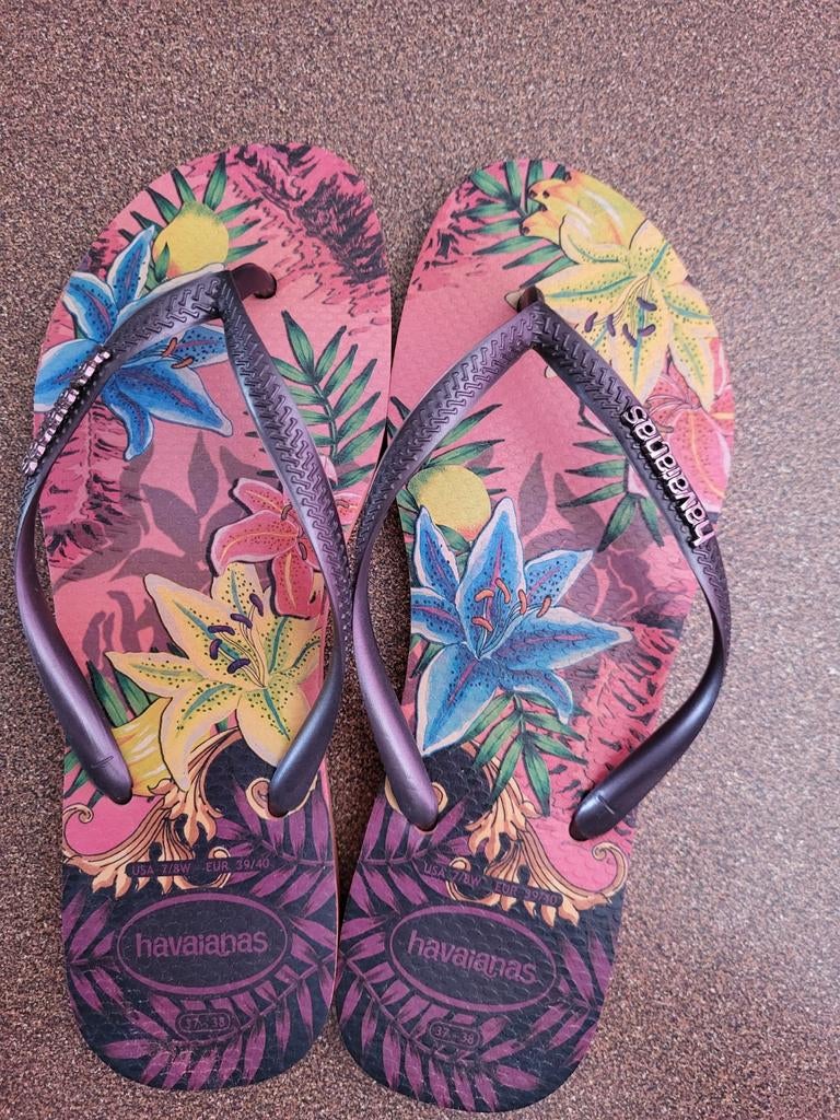 Havaianas teenslippers met bloemenprint maat 37/38, Ophalen of Verzenden, Zo goed als nieuw, Roze, Havaianas