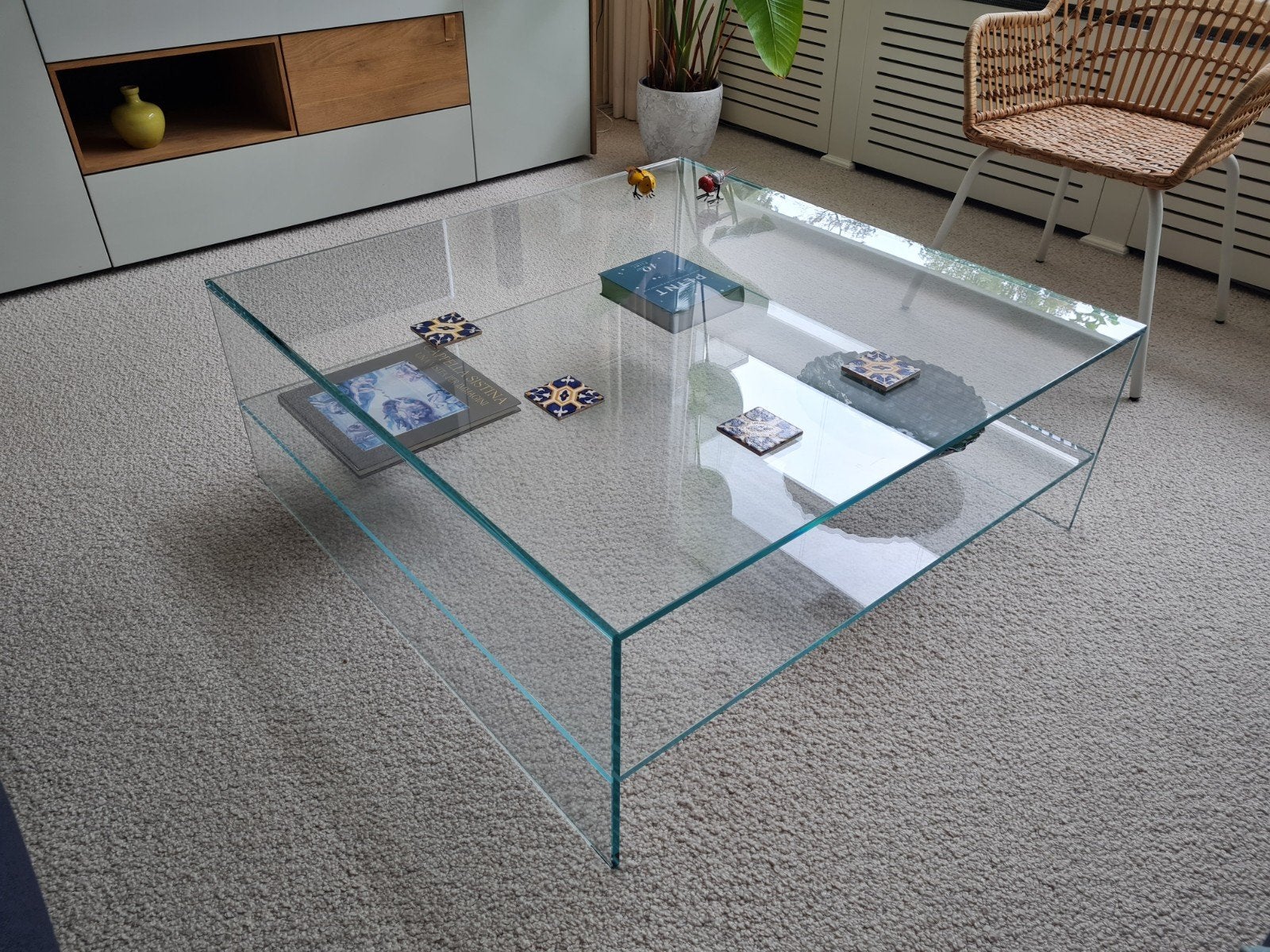 ZGAN Glazen design salontafel Vidre vierkant 100x100, Ophalen, 50 tot 100 cm, Vierkant, 50 tot 100 cm