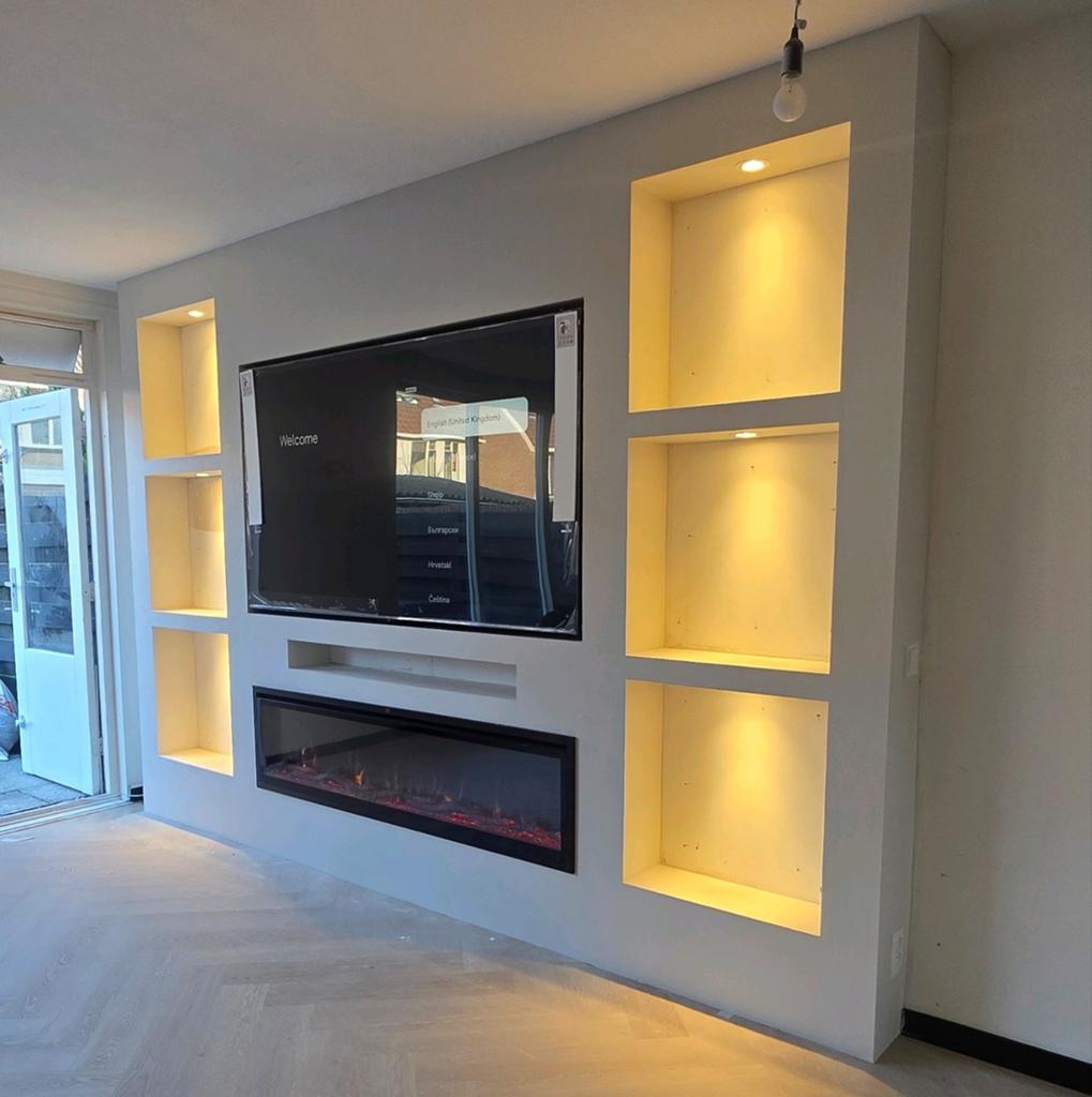 Moderne Cinewall met sfeerhaard en inbouwspots, Ophalen of Verzenden, Nieuw, 25 tot 50 cm, Minder dan 100 cm