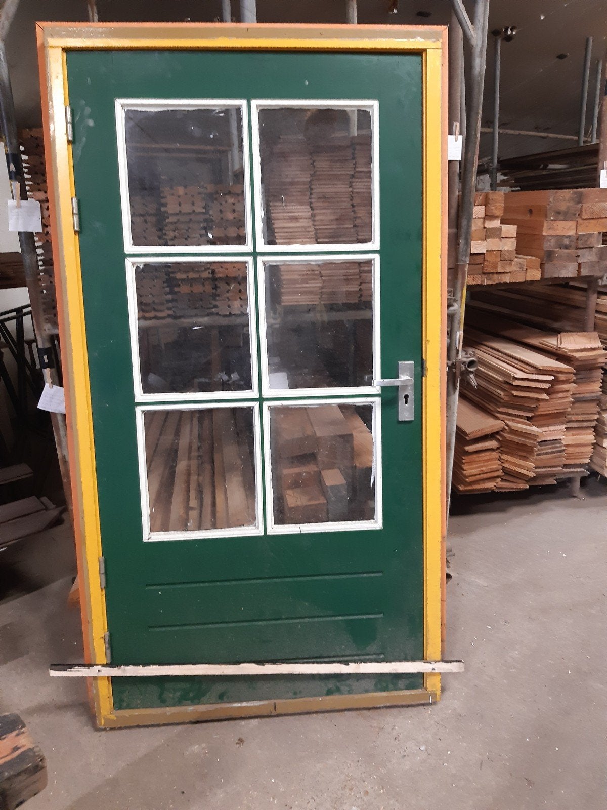 Gebruikte hardhouten deur met kozijn, extra breed + ramen, Ophalen, Gebruikt, 200 tot 215 cm, Glas