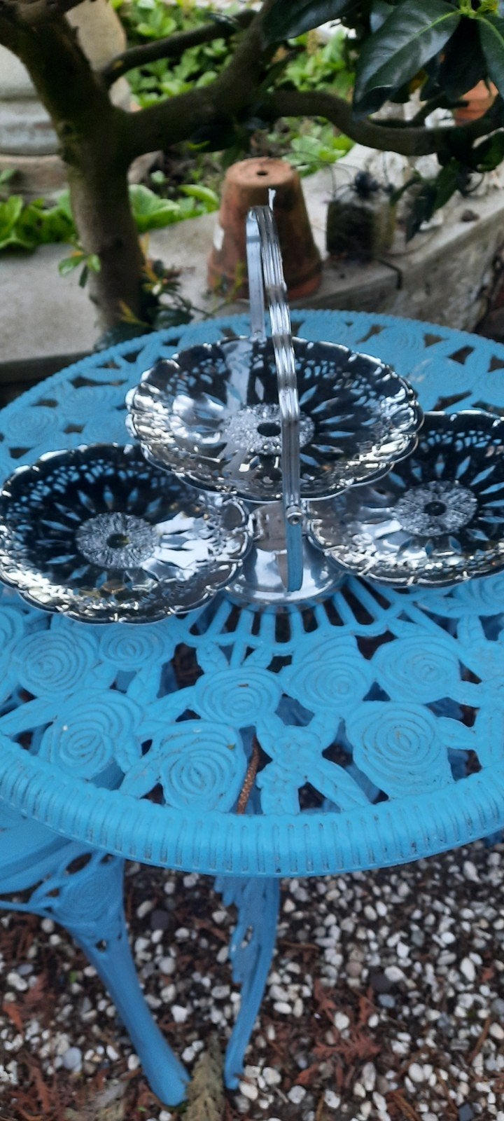 Vintage Zilverkleurige Driedelige Etagère, Ophalen of Verzenden