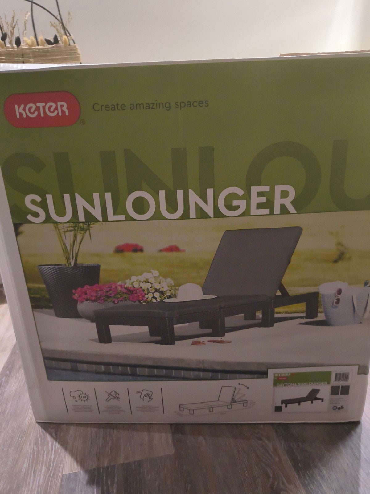 Keter Sunlounger ligbed met kussen, Ophalen, Nieuw, Kunststof, Verstelbaar