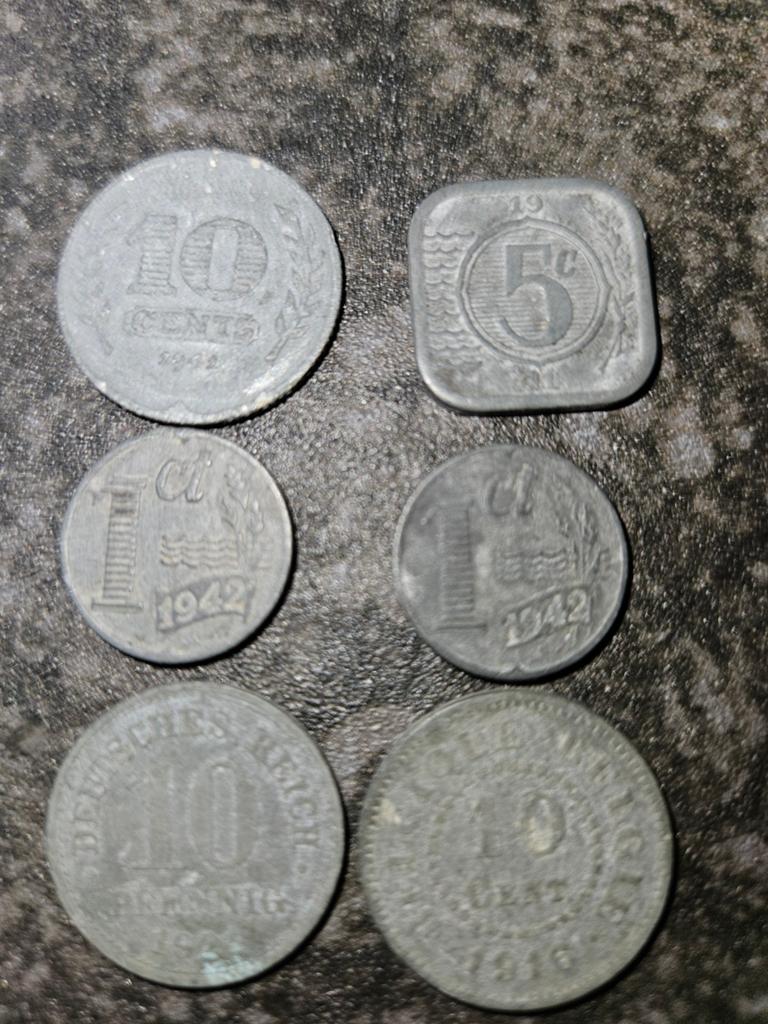 6 oude zinken munten., Postzegels en Munten, Munten | Nederland, Ophalen of Verzenden, Koningin Wilhelmina, 10 cent