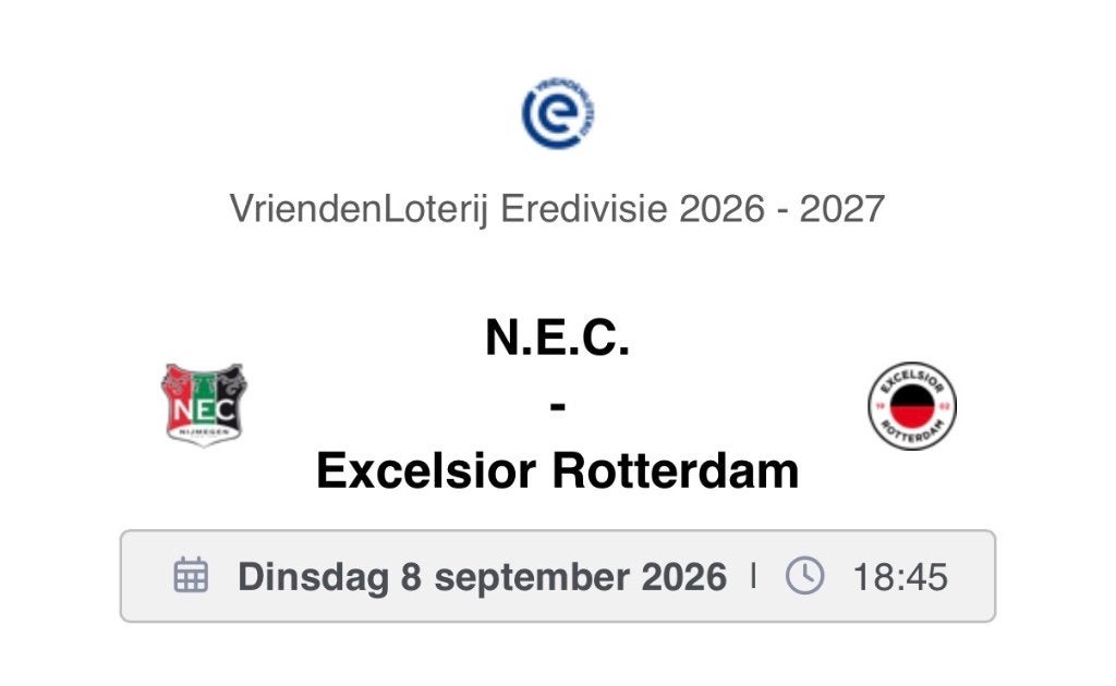 Kaartje NEC-Excelsior vak A, Losse kaart, Eén persoon, September