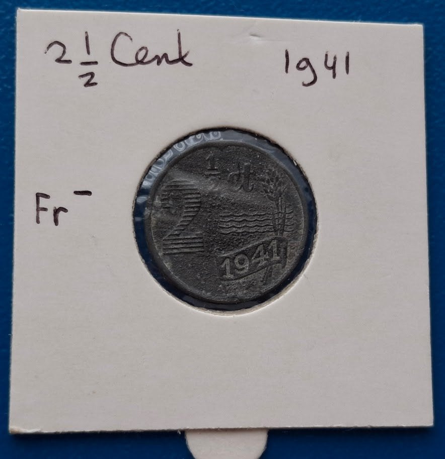 2 1/2 Cent 1941 zink – Wilhelmina fr, Verzenden, Koningin Wilhelmina, Losse munt