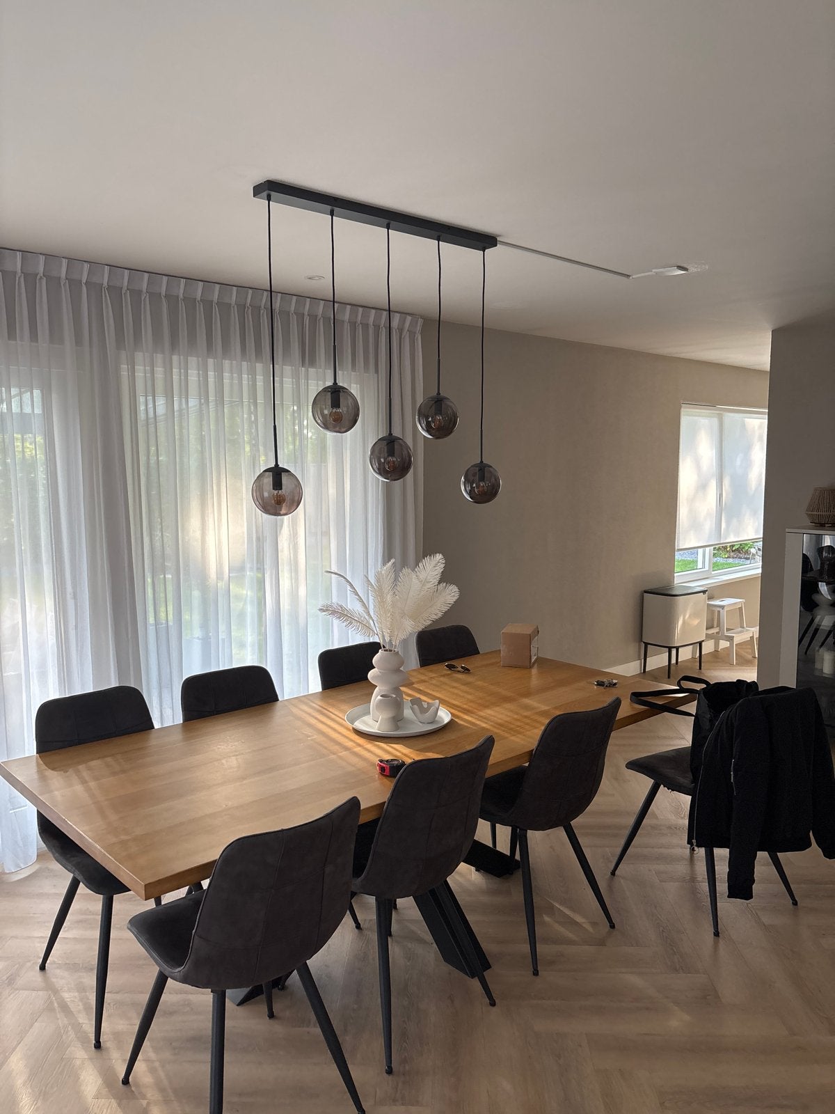Moderne hanglamp met 5 verstelbare glazen bollen, 100cm, Huis en Inrichting, Lampen | Hanglampen, Ophalen of Verzenden, Gebruikt