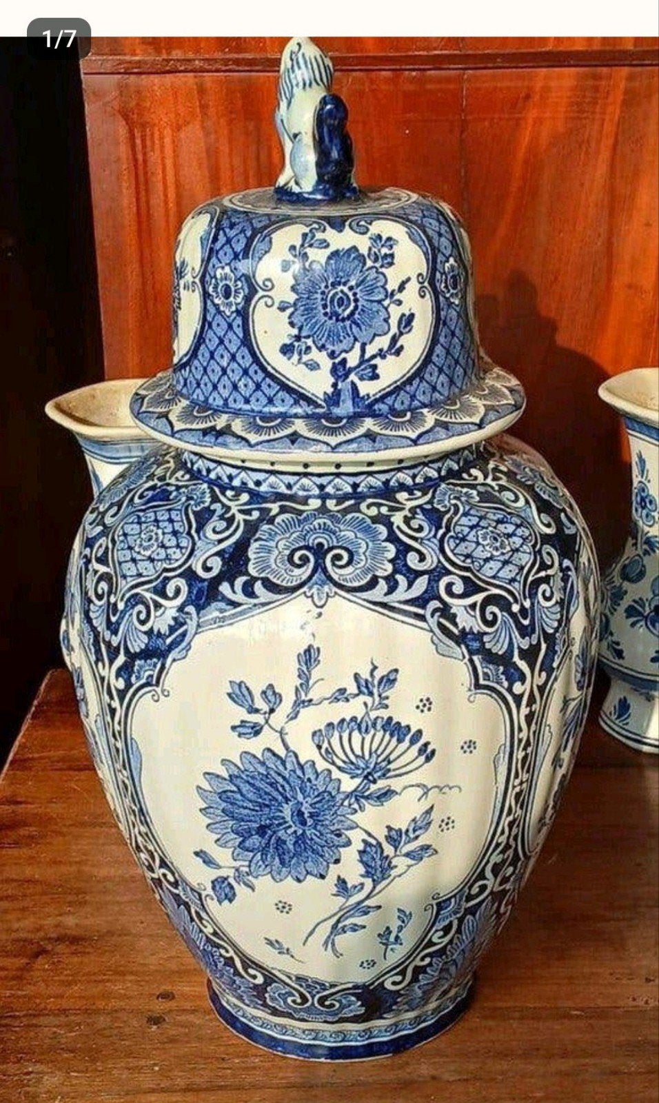 Antieke Delfts Blauwe Gemberpot met Deksel en Foo Dog, Antiek en Kunst, Ophalen of Verzenden