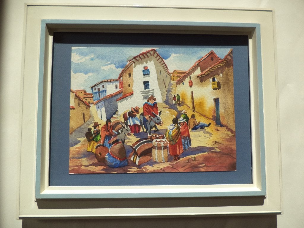 vintage Zuid-Amerikaanse geanimeerde dorpsscène Peru Mexico, Antiek en Kunst, Ophalen of Verzenden