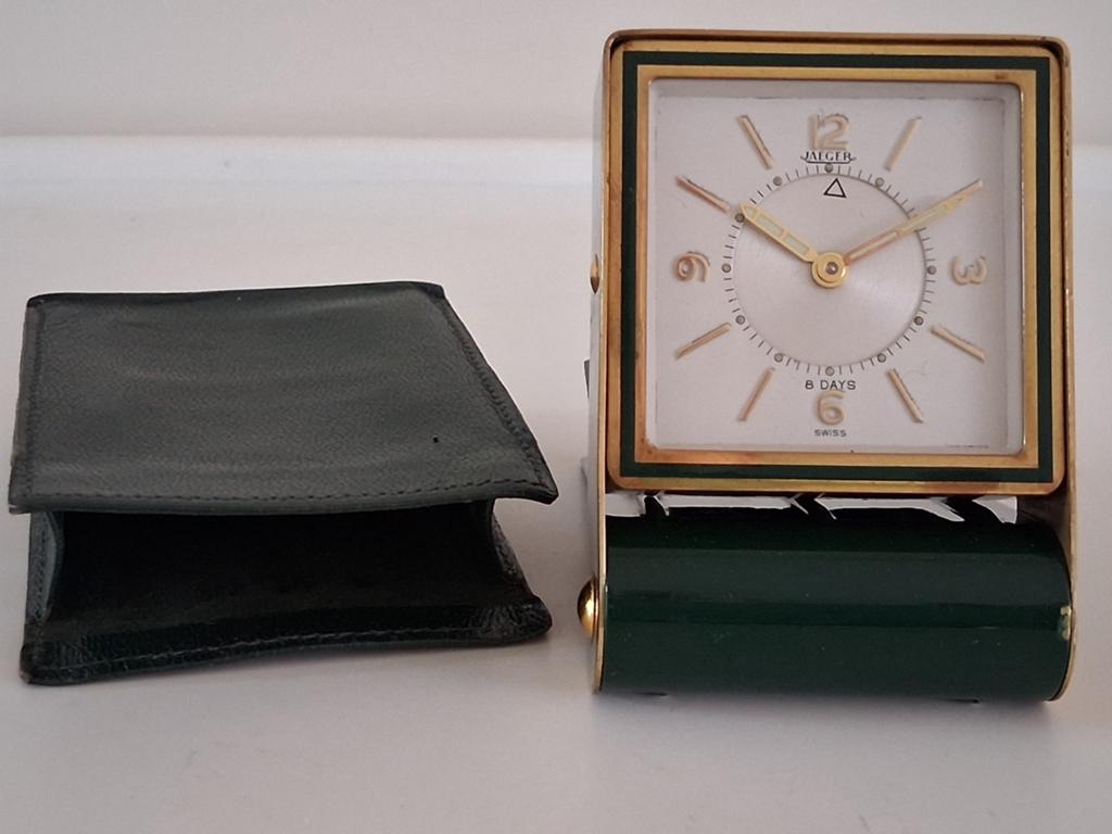 Jaeger -Le Coultre  8 Days Tavel/Reisklok +Alarm Etui Erbij., Antiek en Kunst, Antiek | Klokken, Ophalen of Verzenden