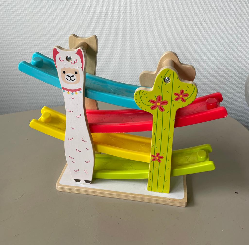 Houten autobaan of knikkerbaan met lama en cactus, Ophalen of Verzenden, Zo goed als nieuw, Jongen of Meisje