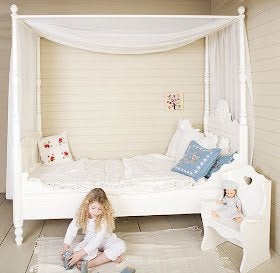 Mooi 1-persoons hemelbed/normaal bed van Opsætims, Huis en Inrichting, Ophalen, Gebruikt, Eenpersoons, Wit