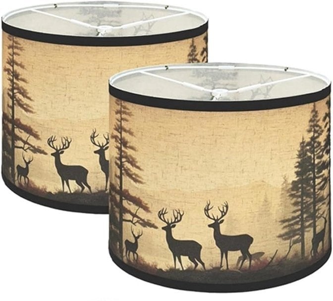 Lampenkap met herten afbeelding(Set 2 stuks), Kunststof, Beige, Nieuw, E27 (groot)
