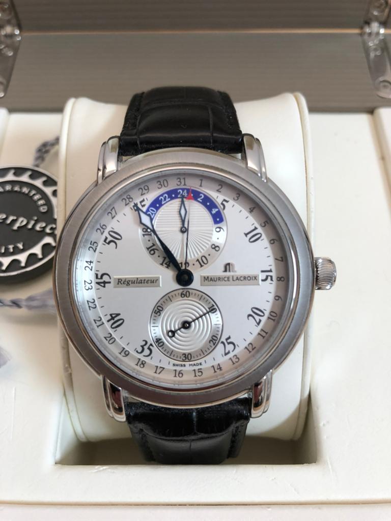 ONGEDRAGEN - Maurice Lacroix Masterpiece Regulateur, Sieraden, Tassen en Uiterlijk, Horloges | Heren, Overige merken, Leer, Staal